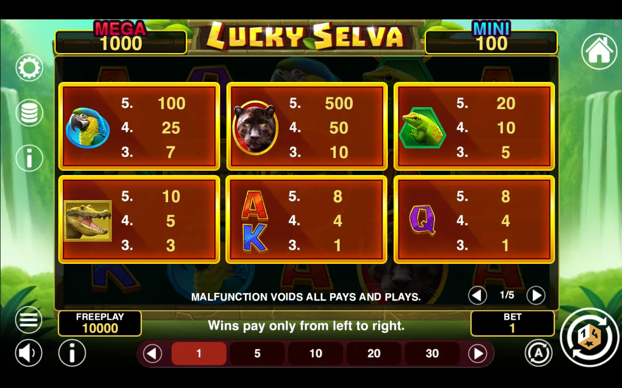 Game rules, page 1 — Lucky Selva Hold And Win