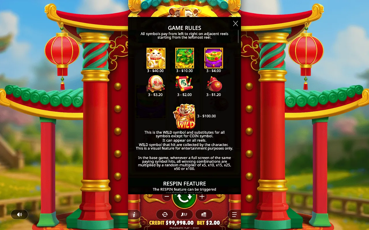 Game rules, page 1 — Lucky Tiger Gold