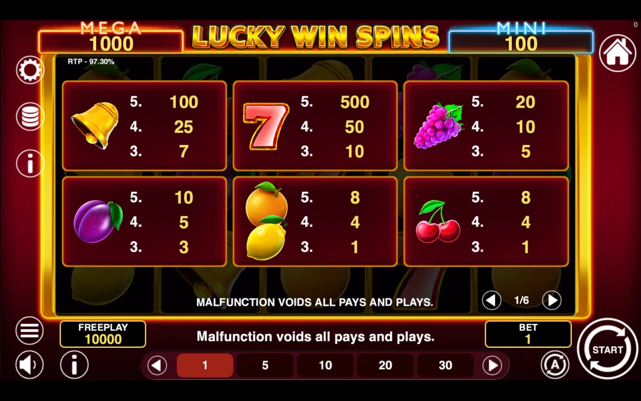 Game rules, page 1 — Lucky Win Spins