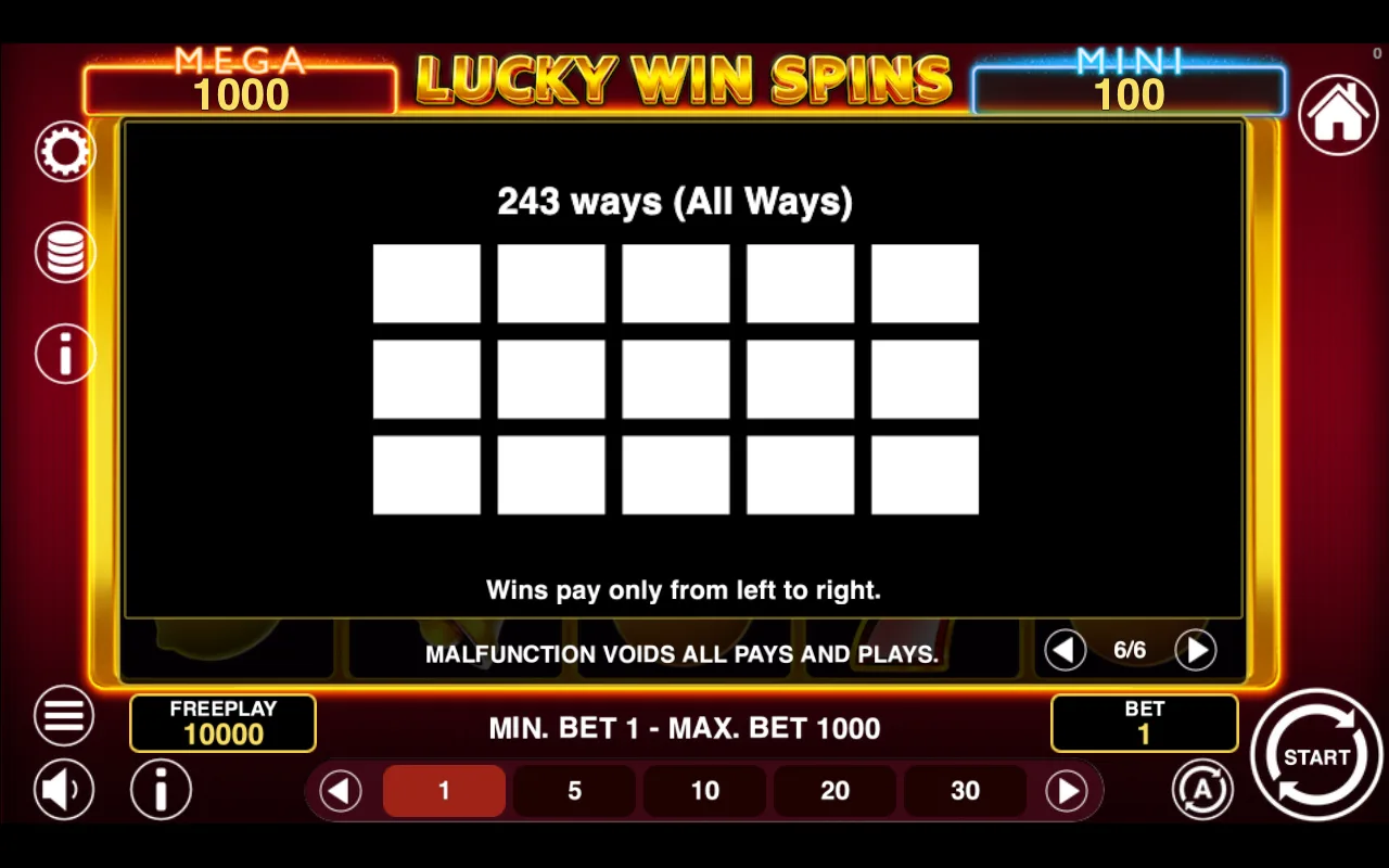 Game rules, page 6 — Lucky Win Spins