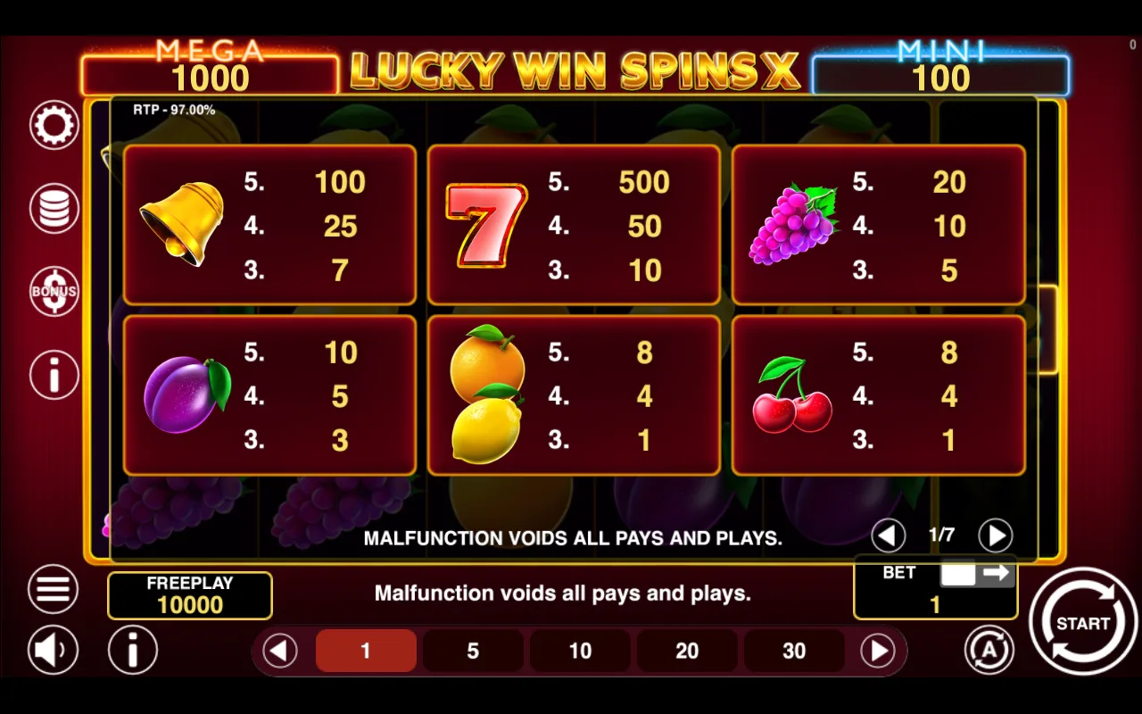 Game rules, page 1 — Lucky Win Spins x