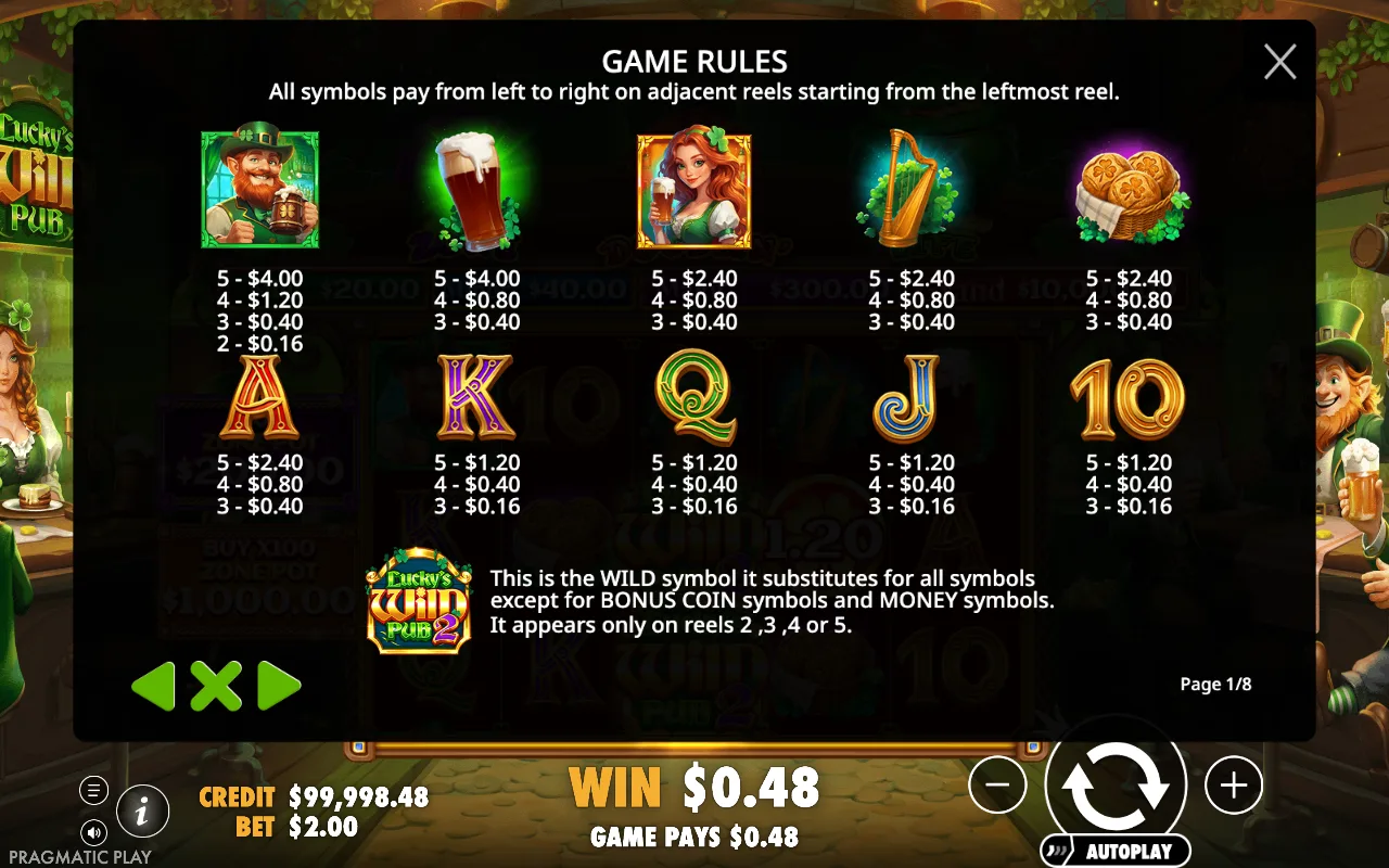 Game rules, page 1 — Lucky's Wild Pub 2