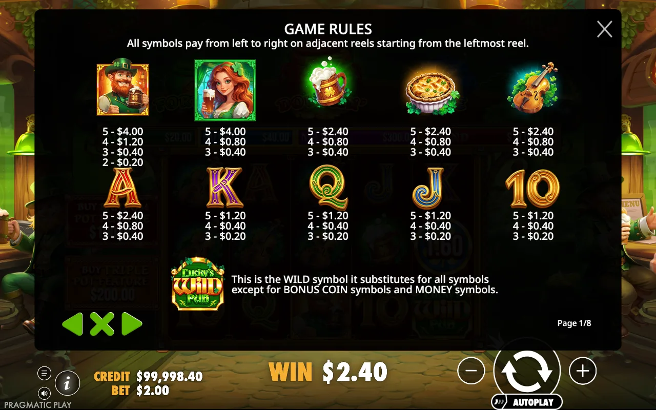 Game rules, page 1 — Lucky's Wild Pub