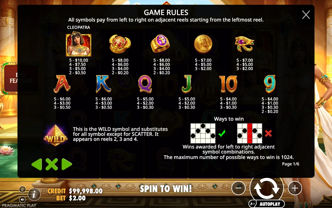 Game rules, page 1 — Luxor of Cleopatra
