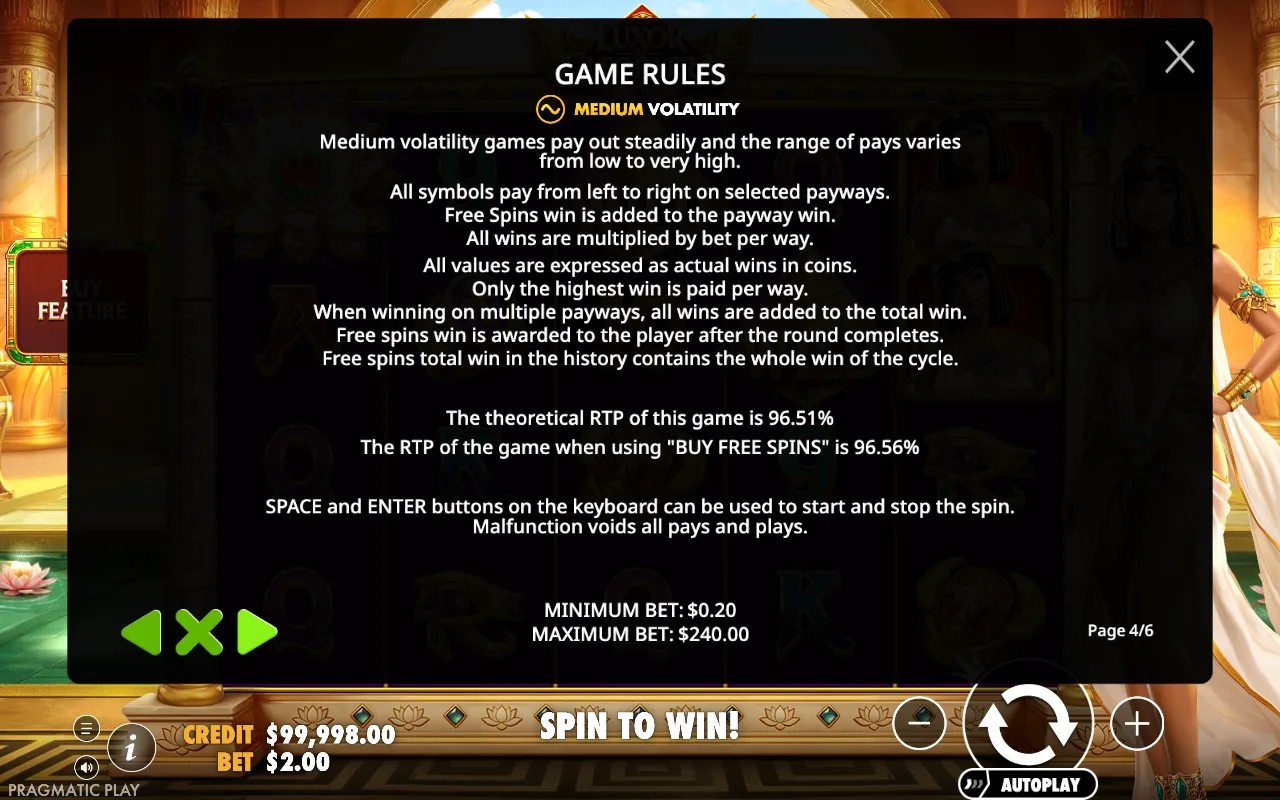 Game rules — Luxor of Cleopatra