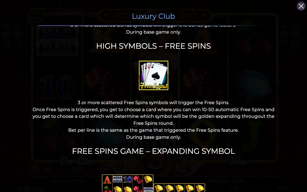High symbols - free spins — Luxury Club