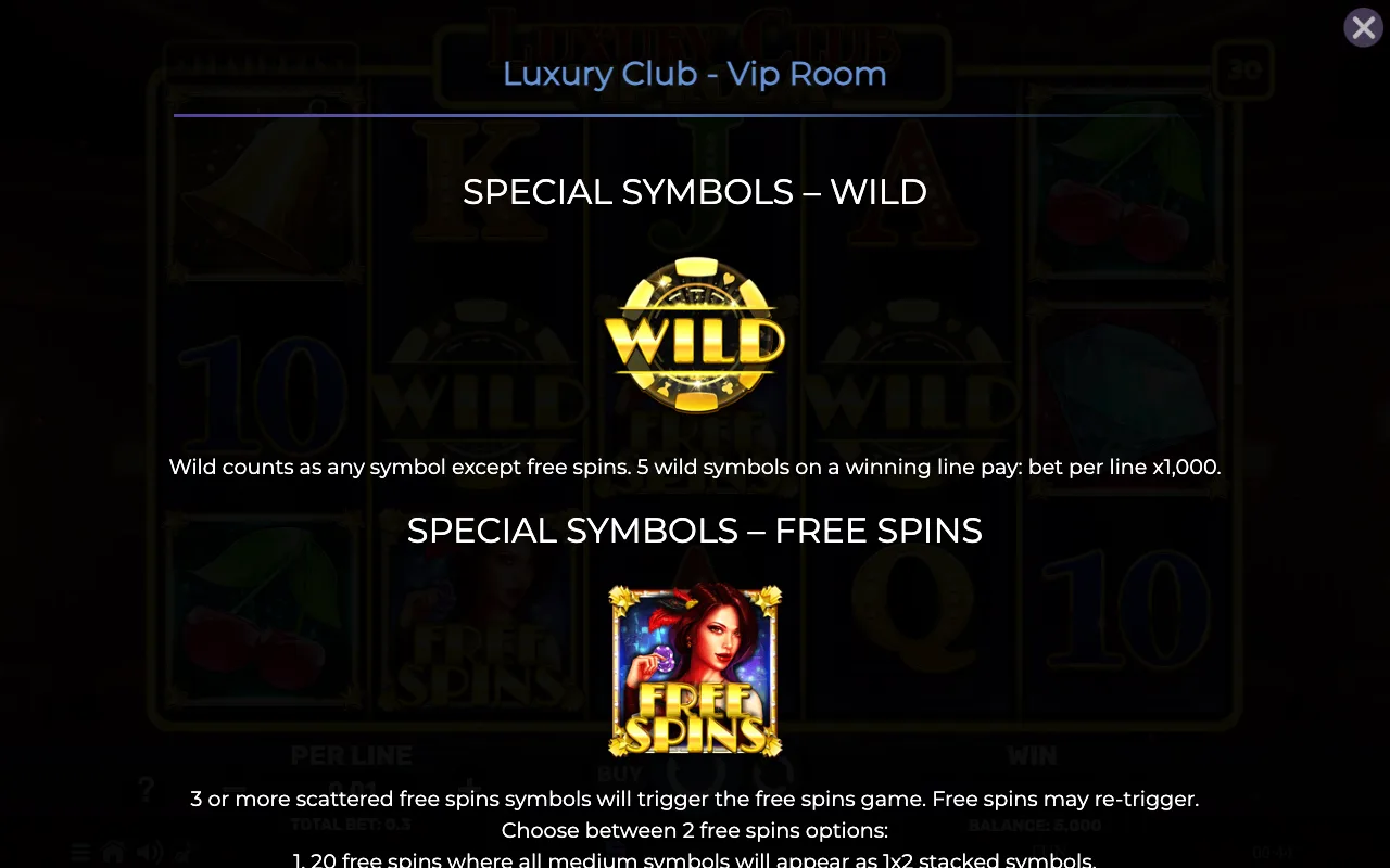 Special symbols - wild — Luxury Club Vip Room