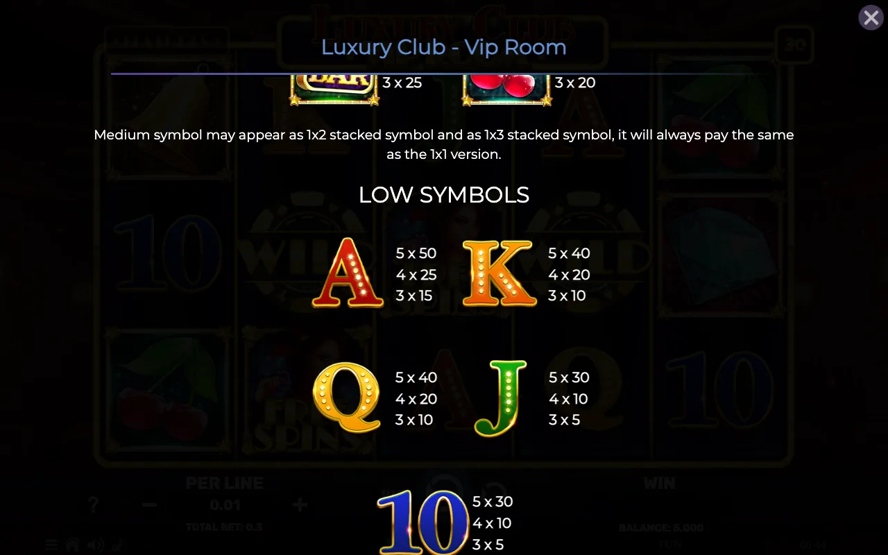 Low symbols — Luxury Club Vip Room