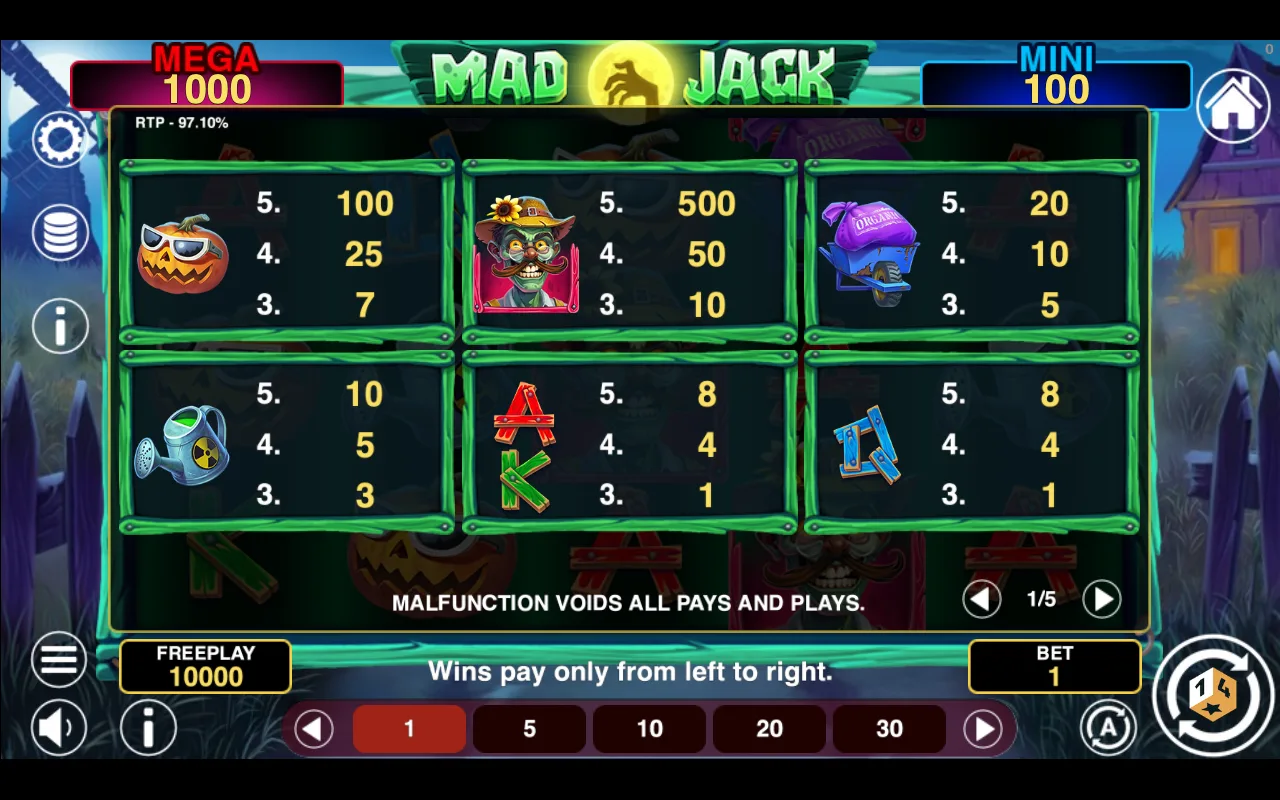 Game rules, page 1 — Mad Jack Hold And Win