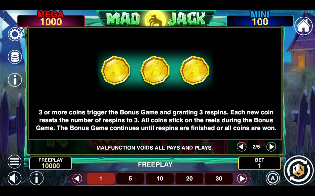Game rules, page 2 — Mad Jack Hold And Win