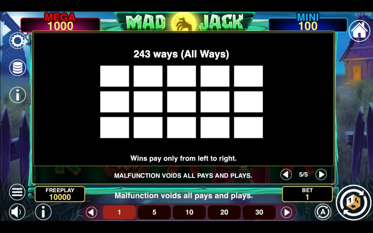 Game rules, page 5 — Mad Jack Hold And Win