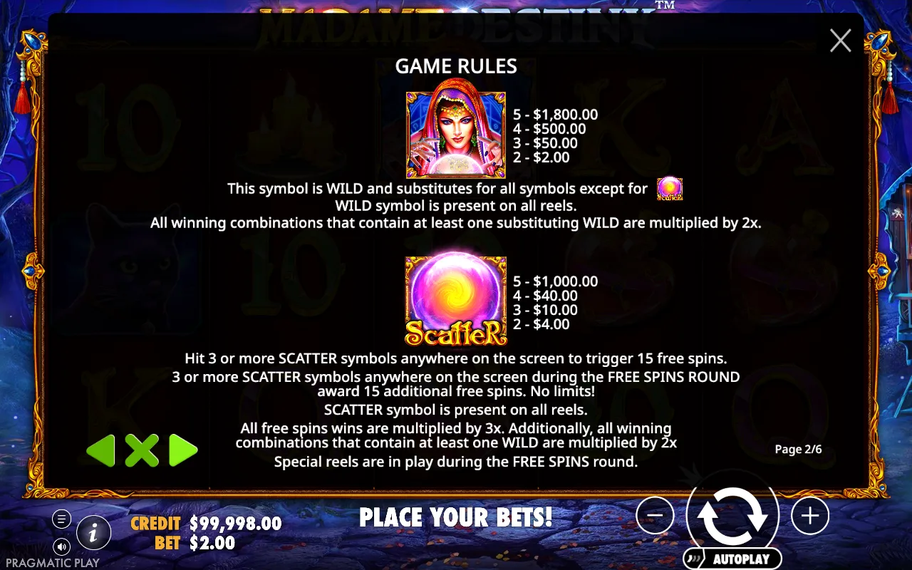 Game rules — Madame Destiny