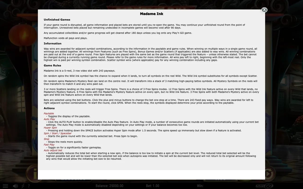 Game rules, page 1 — Madame Ink