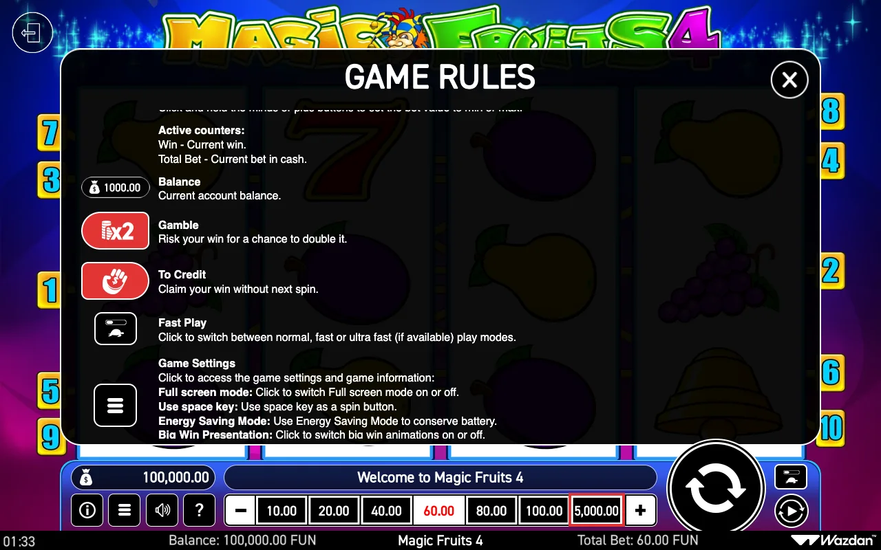 Game rules, page 5 — Magic Fruits 4