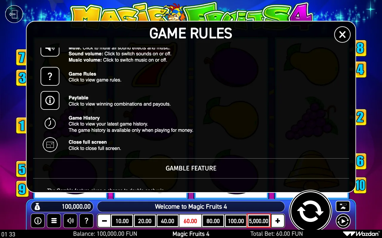 Game rules, page 6 — Magic Fruits 4