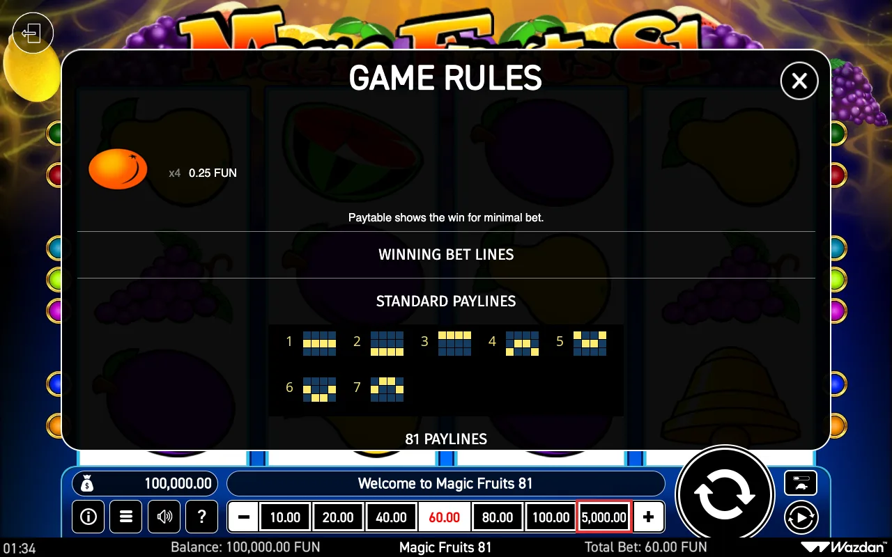 Game rules — Magic Fruits 81