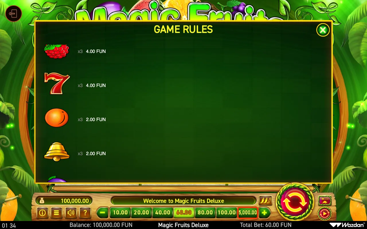Game rules — Magic Fruits Deluxe