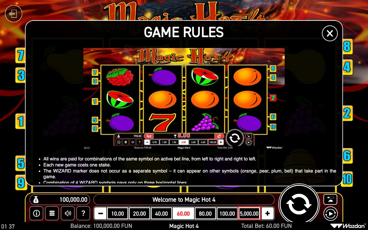 Game rules, page 2 — Magic Hot 4