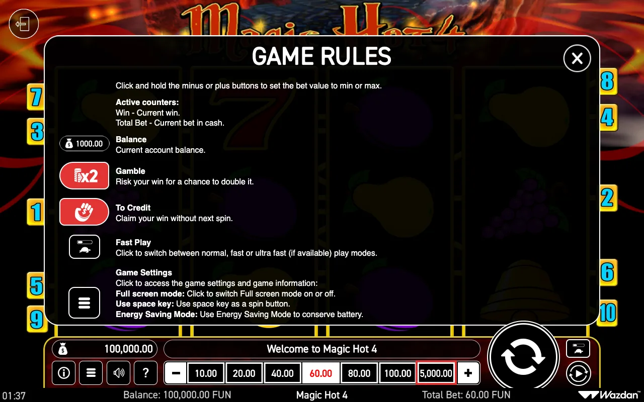 Game rules, page 5 — Magic Hot 4