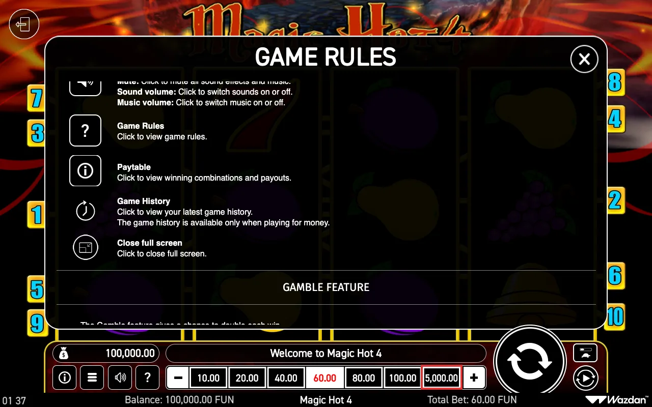 Game rules, page 6 — Magic Hot 4