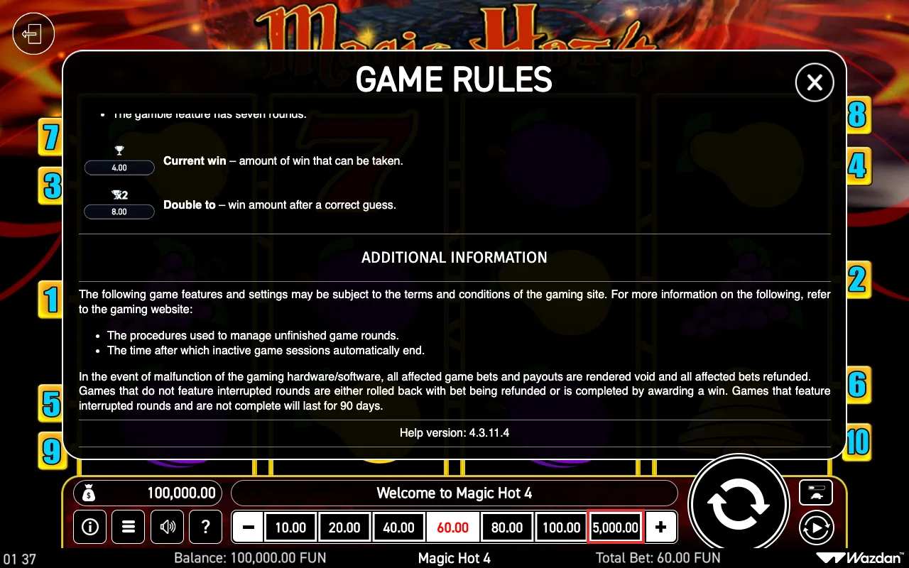 Game rules, page 7 — Magic Hot 4
