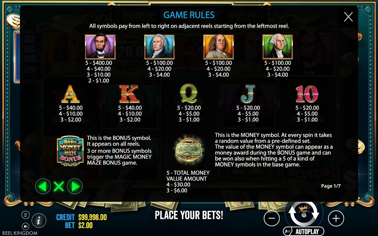 Game rules, page 1 — Magic Money Maze