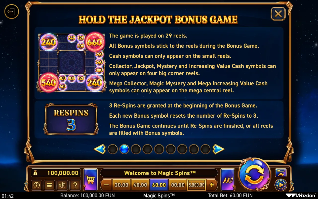 Hold the jackpot bonus game — Magic Spins