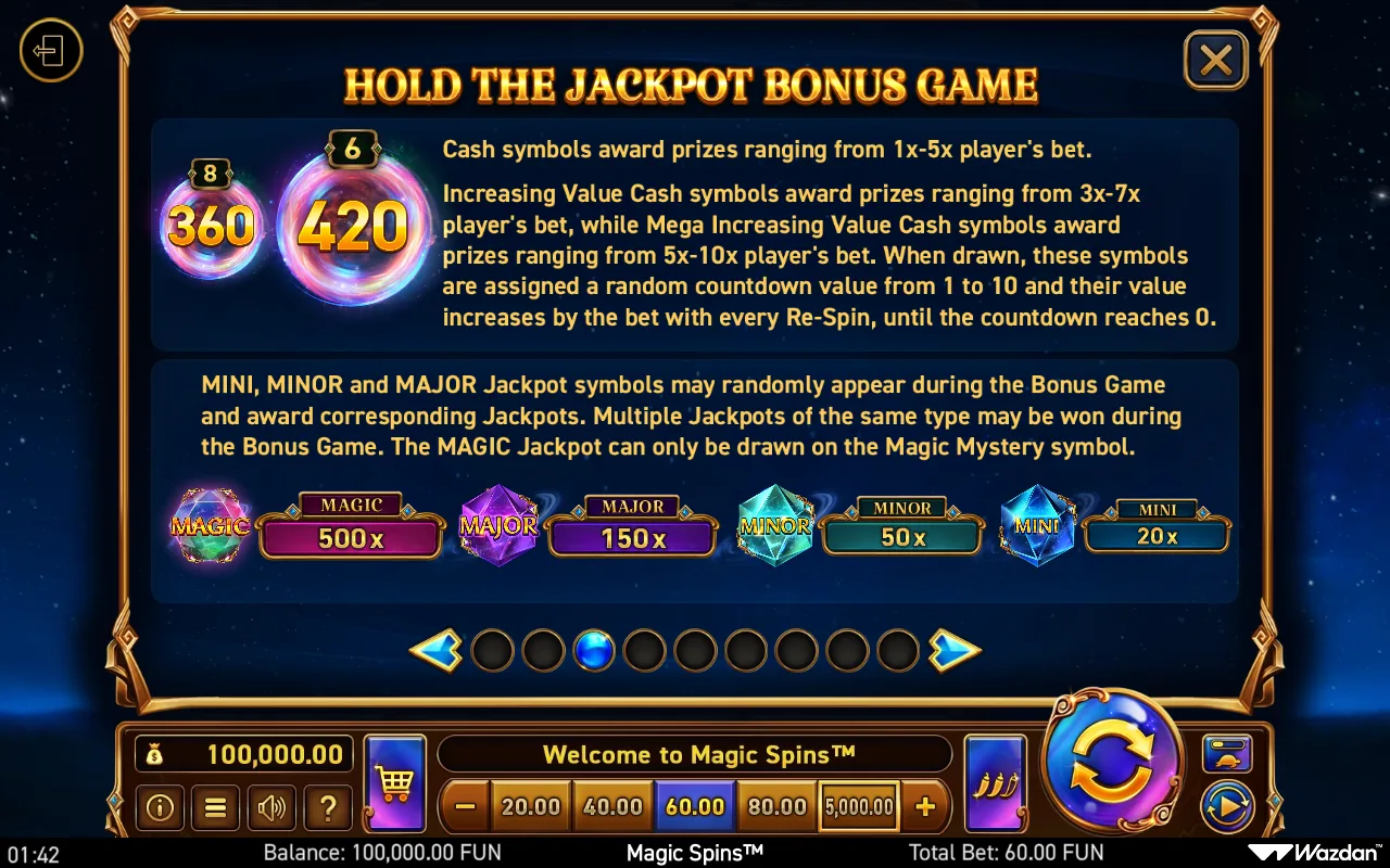 Hold the jackpot bonus game — Magic Spins