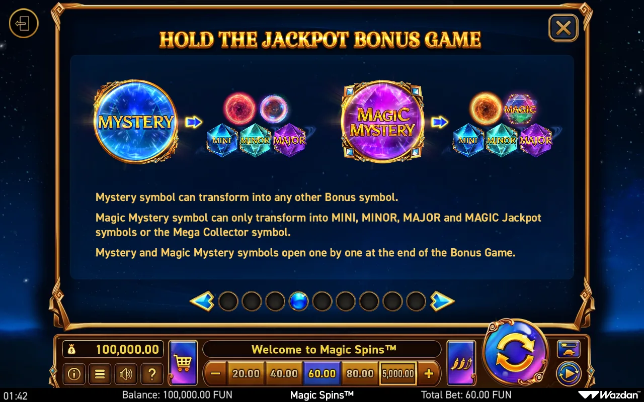 Hold the jackpot bonus game — Magic Spins