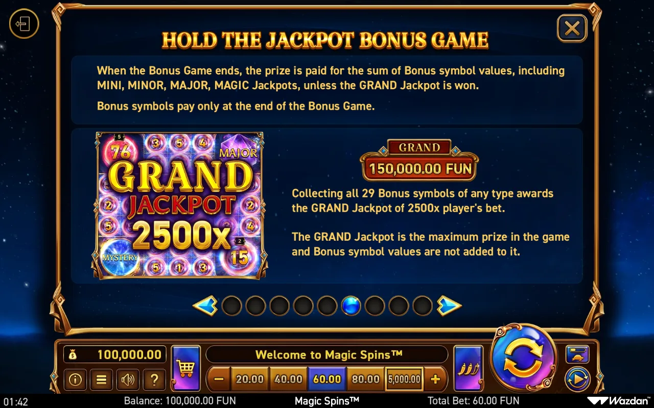 Hold the jackpot bonus game — Magic Spins
