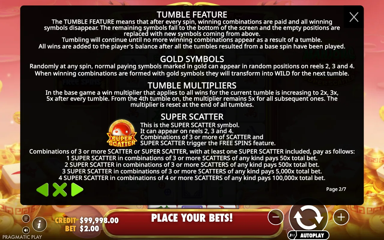 Game rules, page 2 — Mahjong Wins Super Scatter