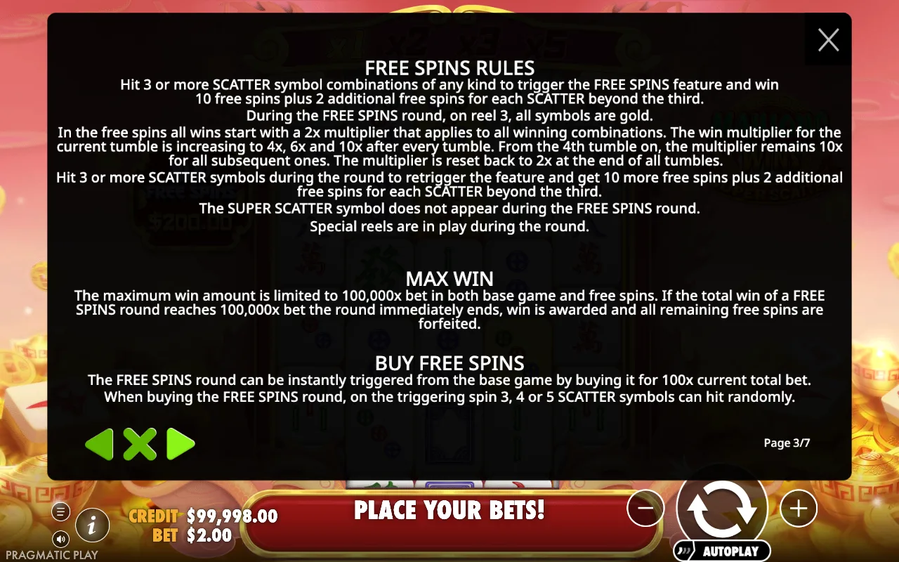 Free spins rules — Mahjong Wins Super Scatter