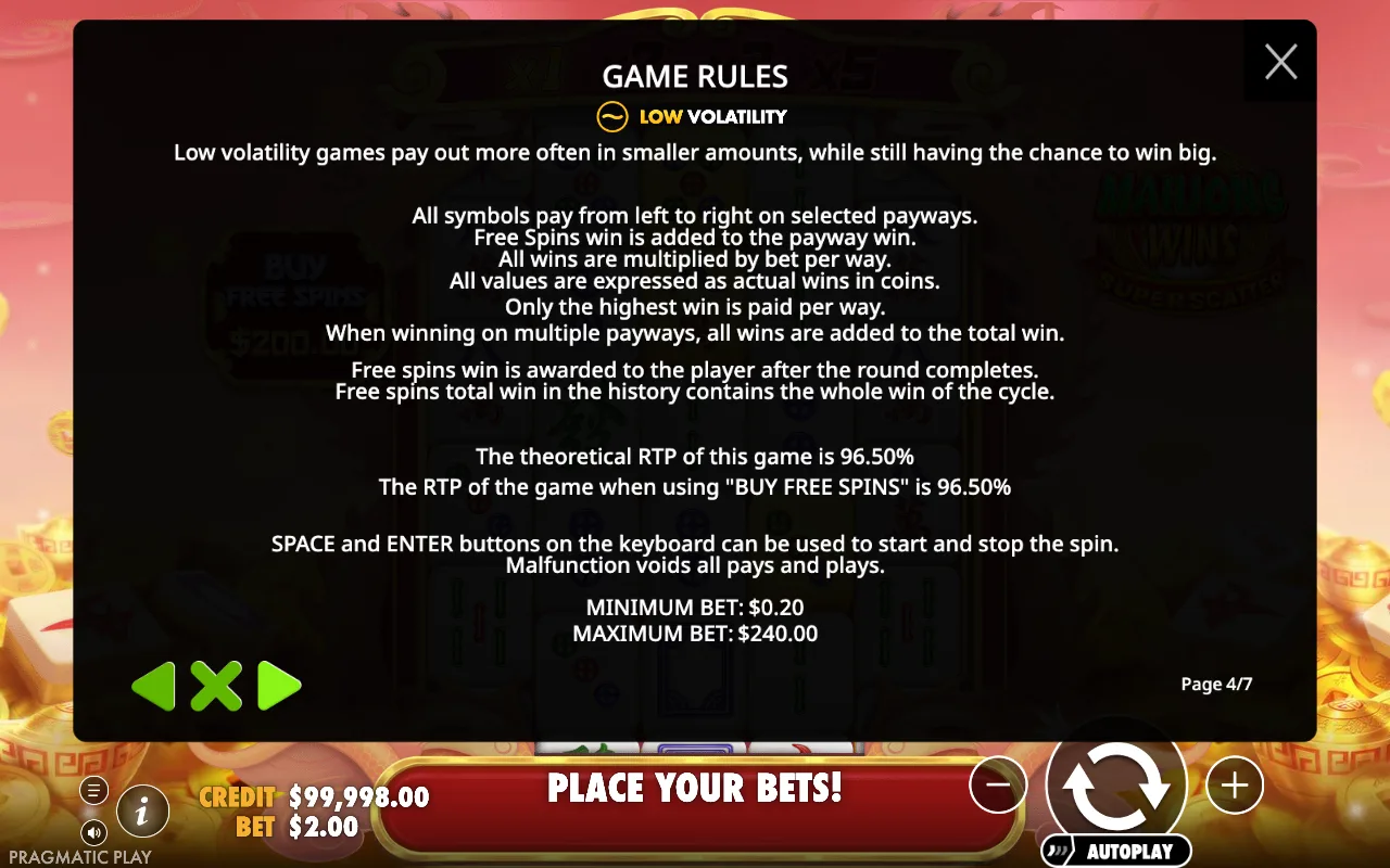 Game rules — Mahjong Wins Super Scatter