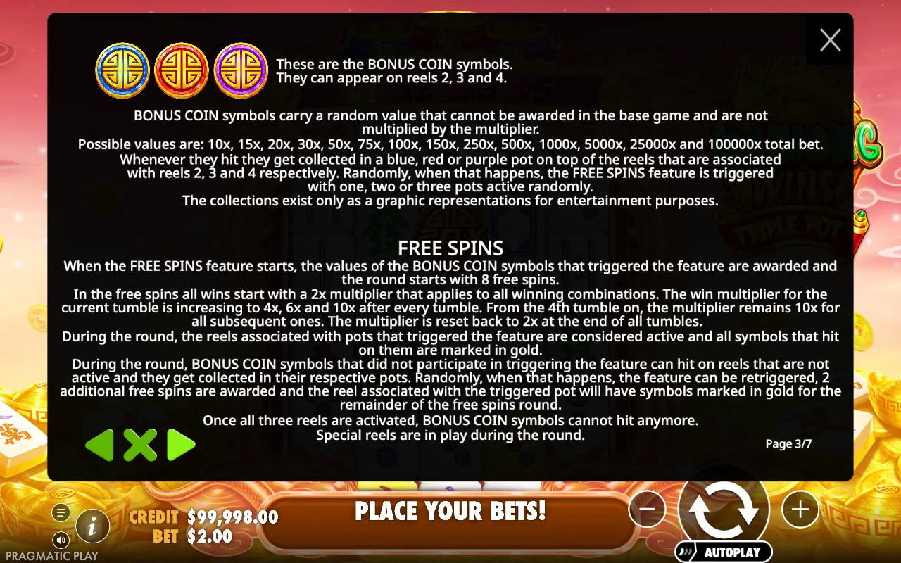 Game rules, page 3 — Mahjong Wins Triple Pot
