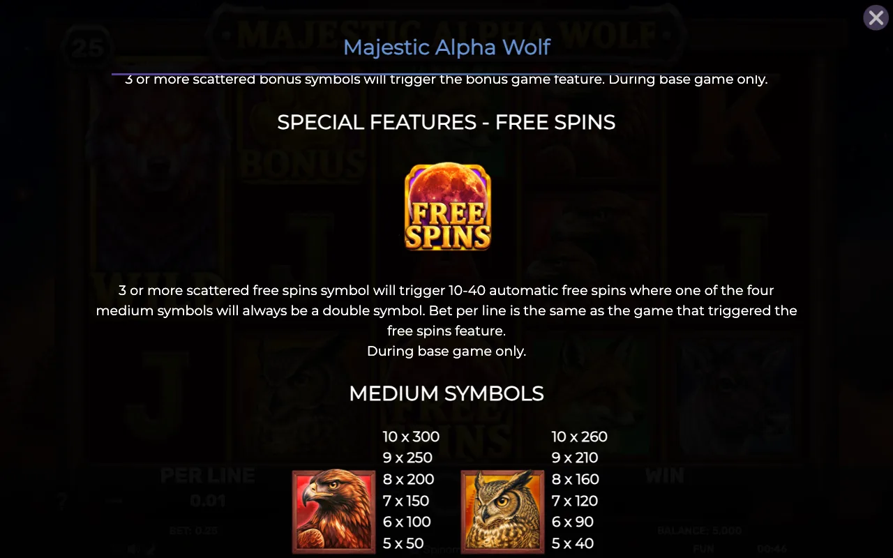 Special features - free spins — Majestic Alpha Wolf