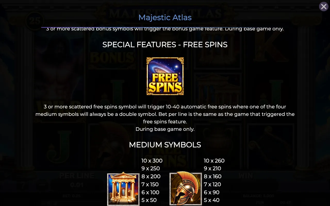 Special features - free spins — Majestic Atlas
