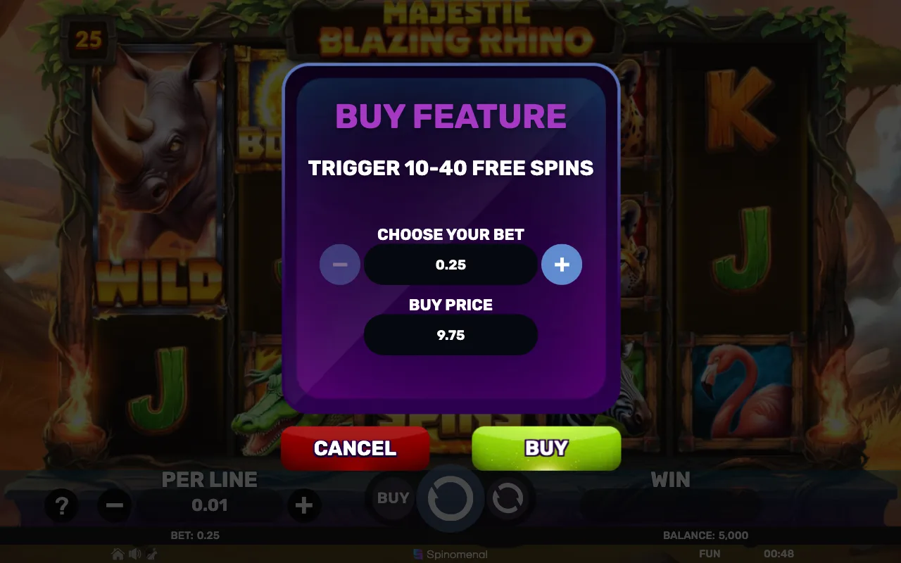 Buying the feature — Majestic Blazing Rhino