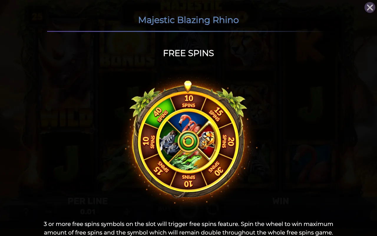 Free spins — Majestic Blazing Rhino