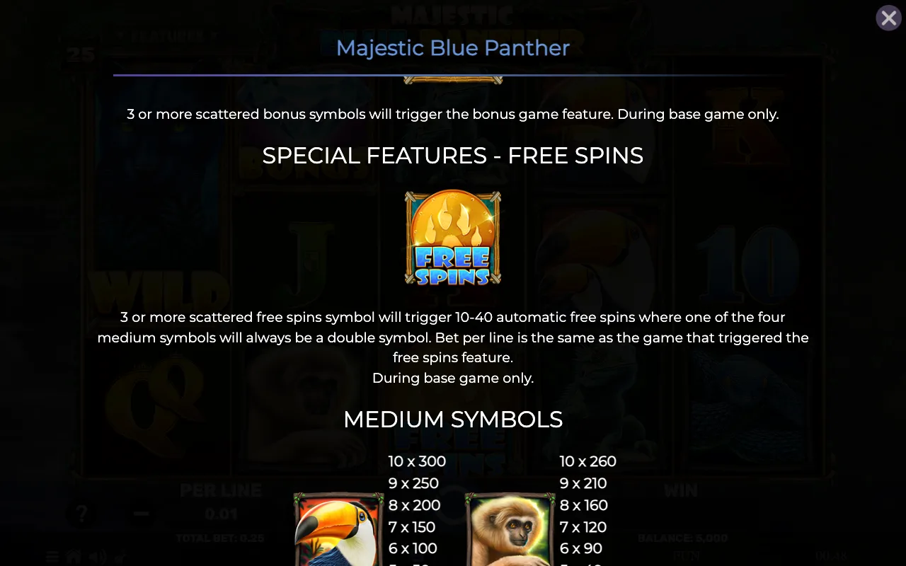 Special features - free spins — Majestic Blue Panther