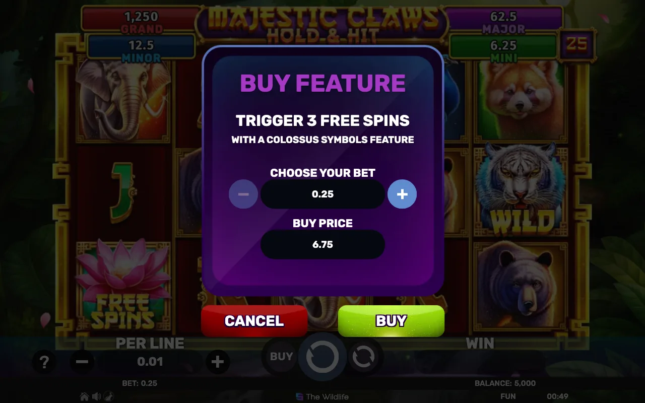 Buying the feature — Majestic Claws Hold Hit