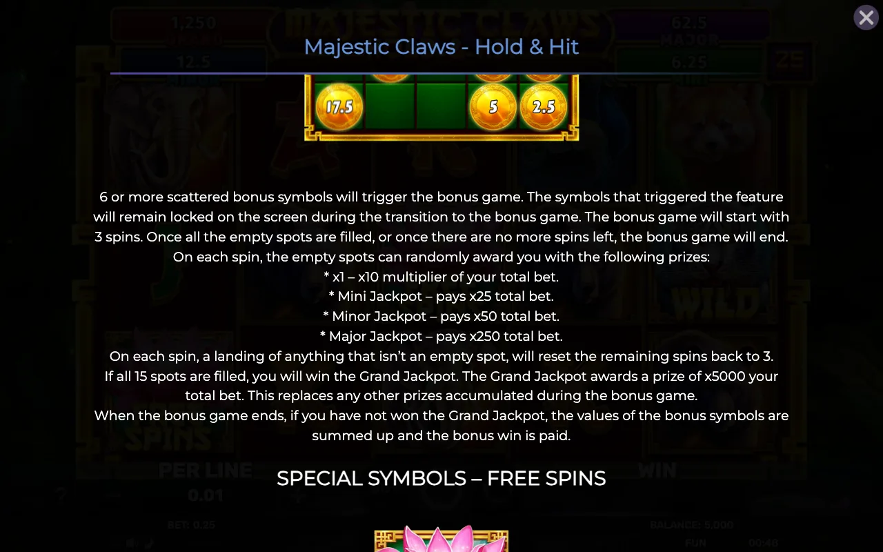 Game rules, page 2 — Majestic Claws Hold Hit