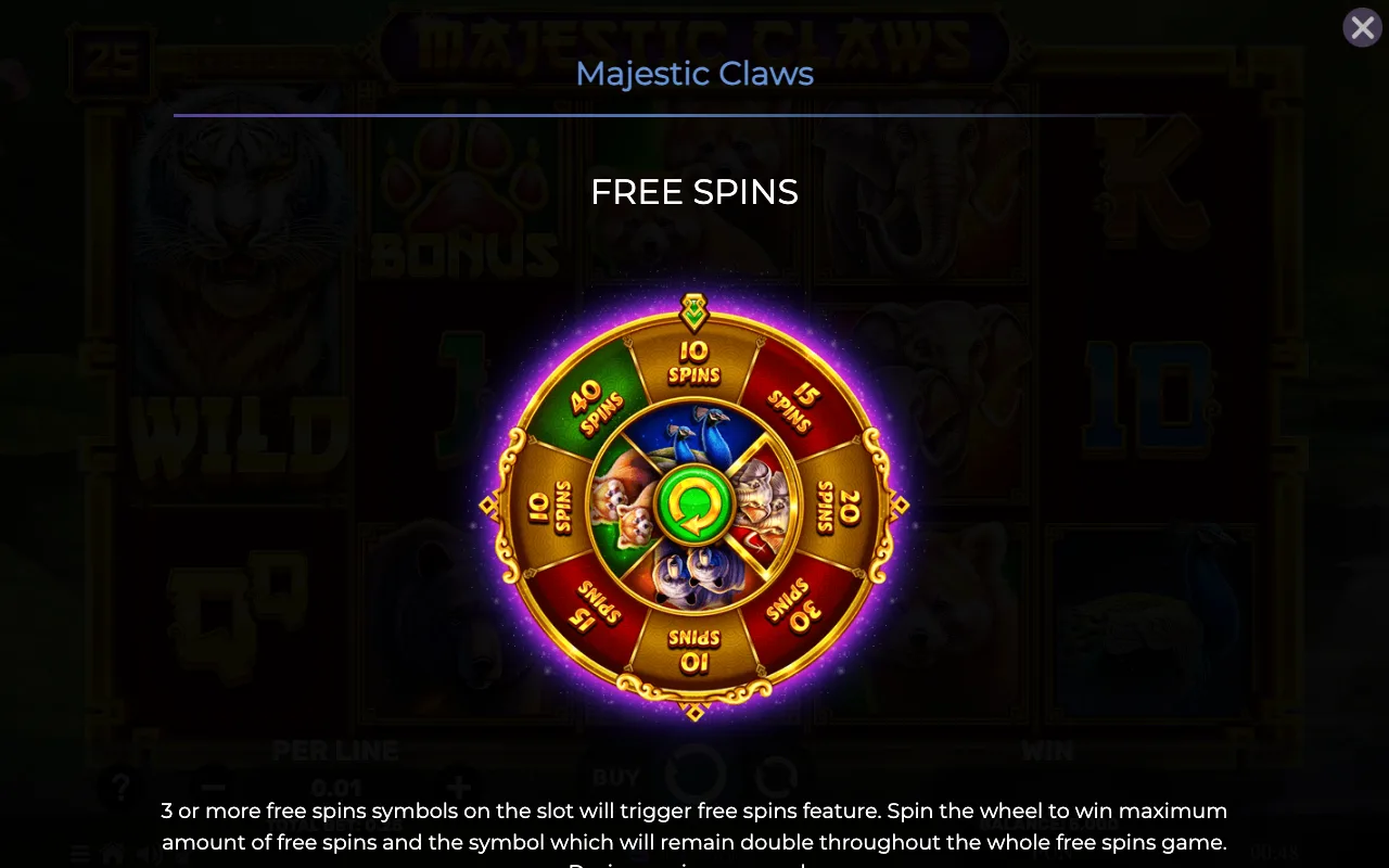 Free spins — Majestic Claws