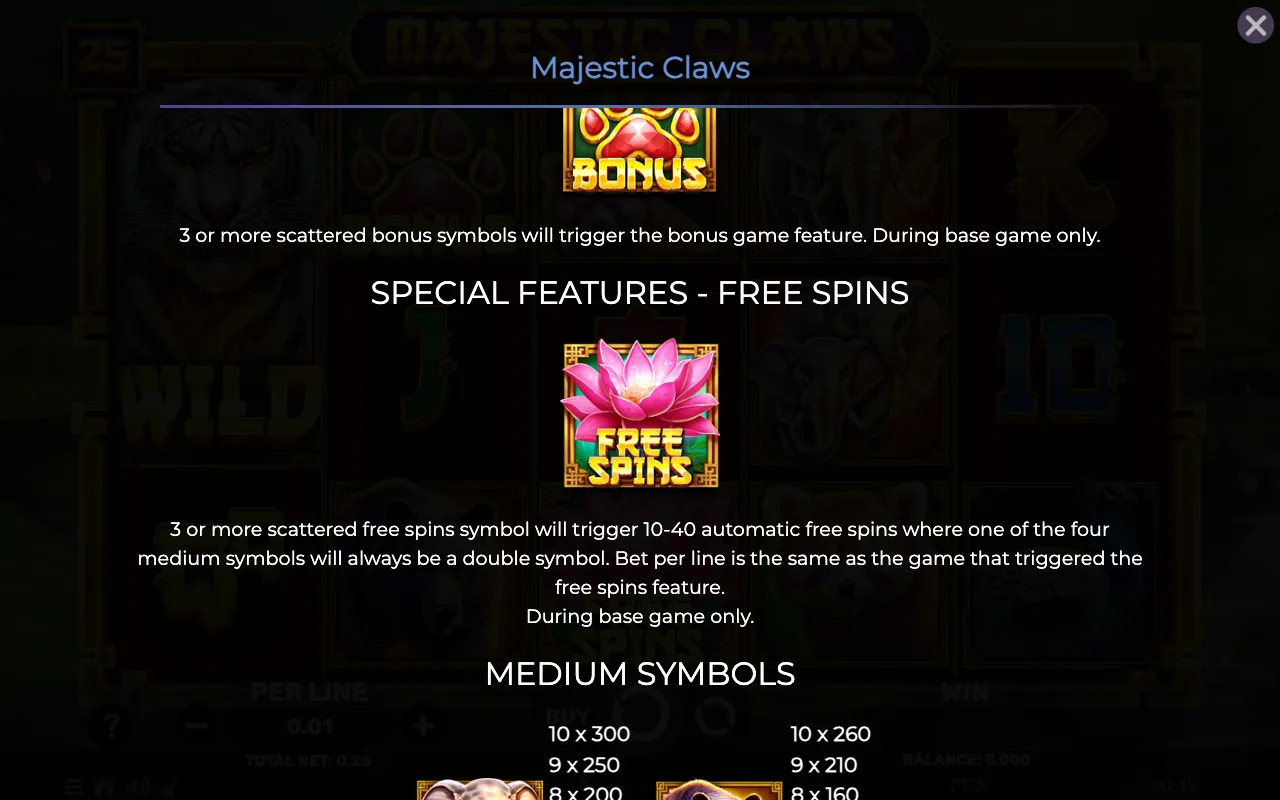 Special features - free spins — Majestic Claws