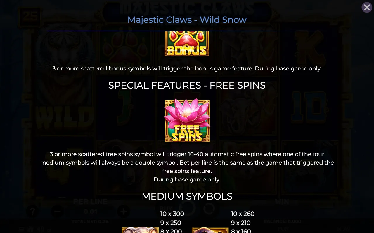 Special features - free spins — Majestic Claws Wild Snow