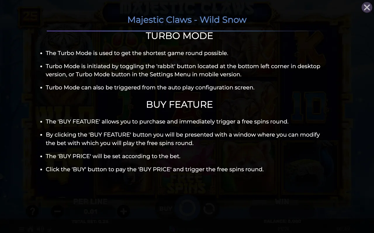Game rules, page 8 — Majestic Claws Wild Snow