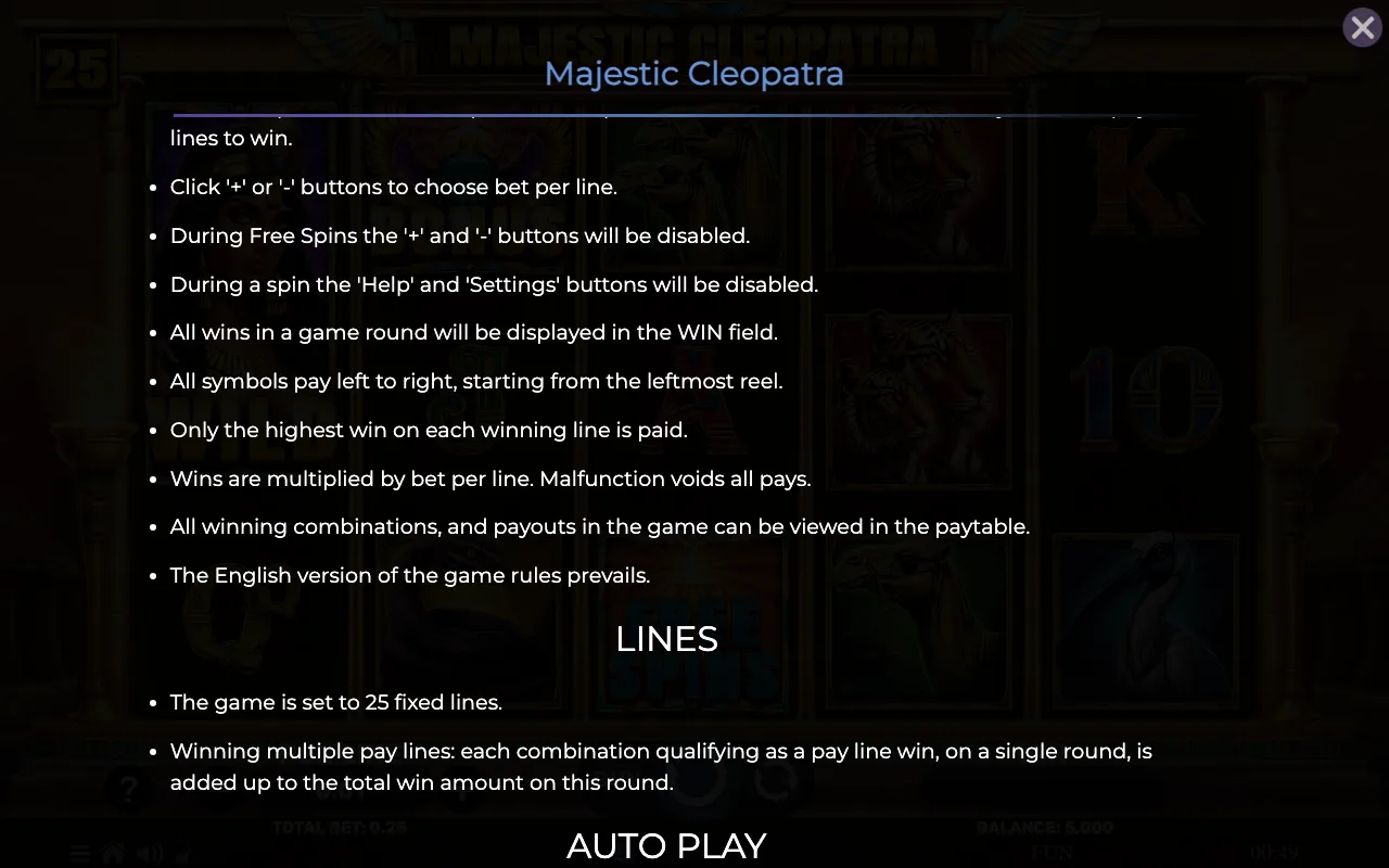Game rules, page 7 — Majestic Cleopatra