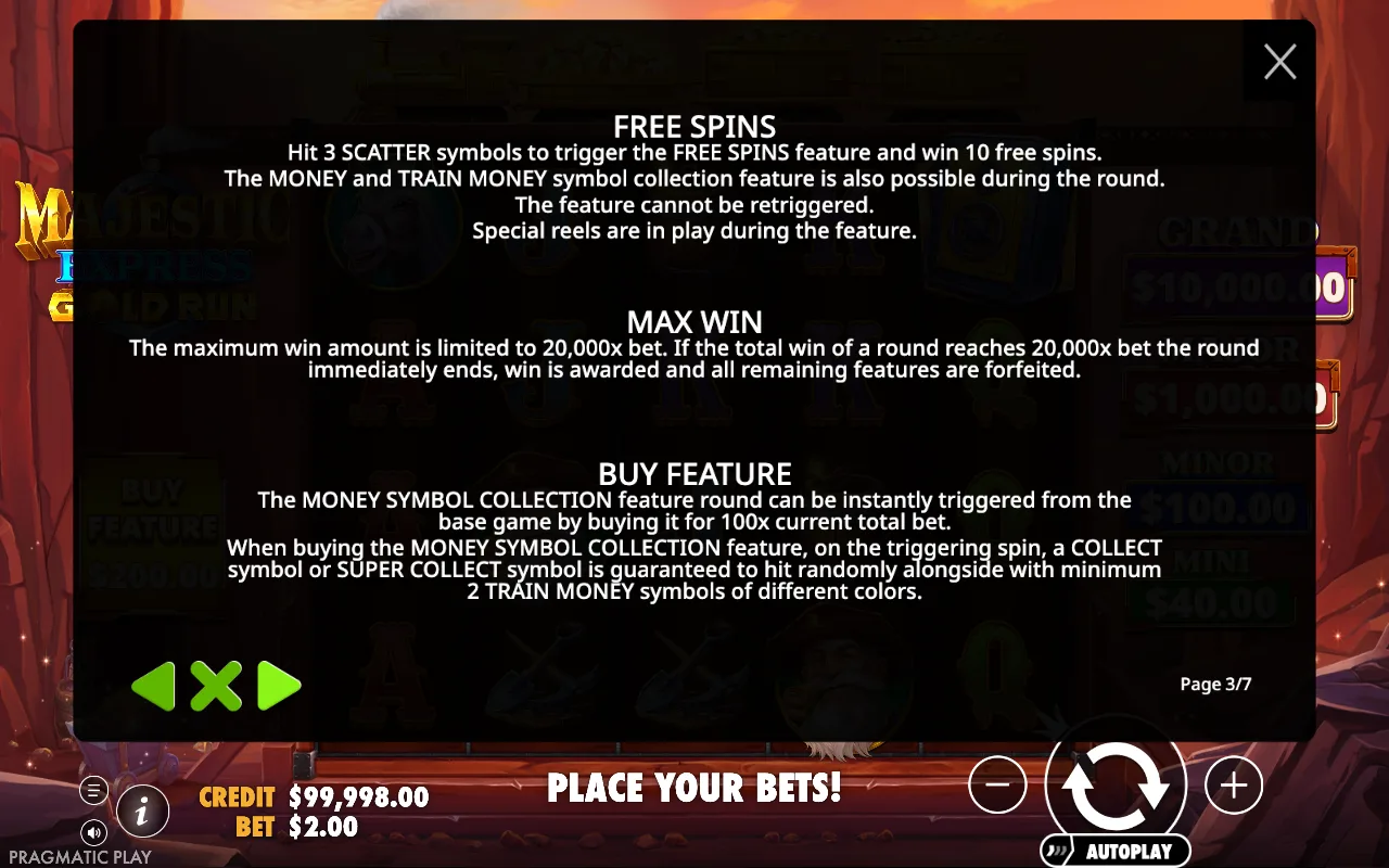 Free spins — Majestic Express Gold Run