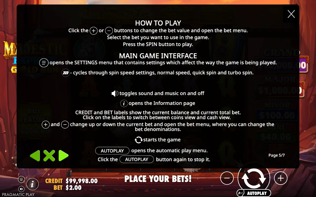 How to play — Majestic Express Gold Run