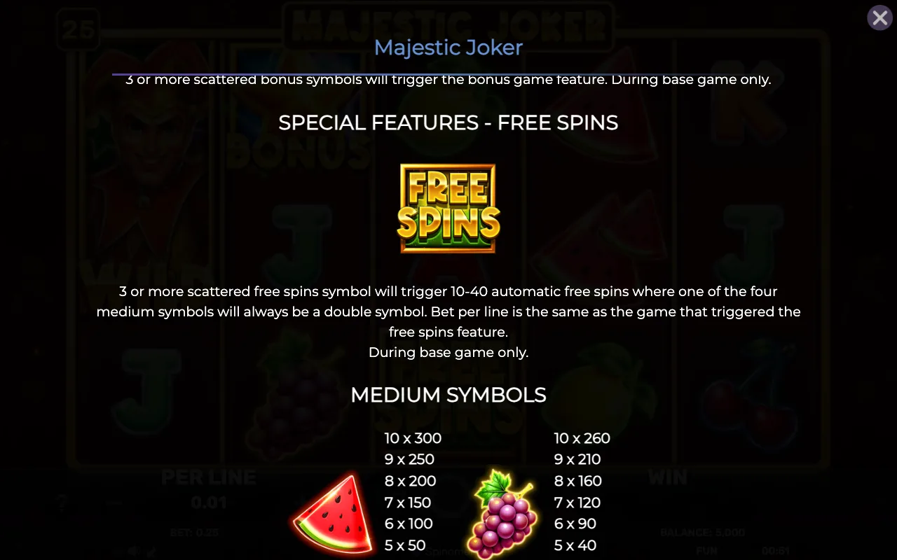 Special features - free spins — Majestic Joker