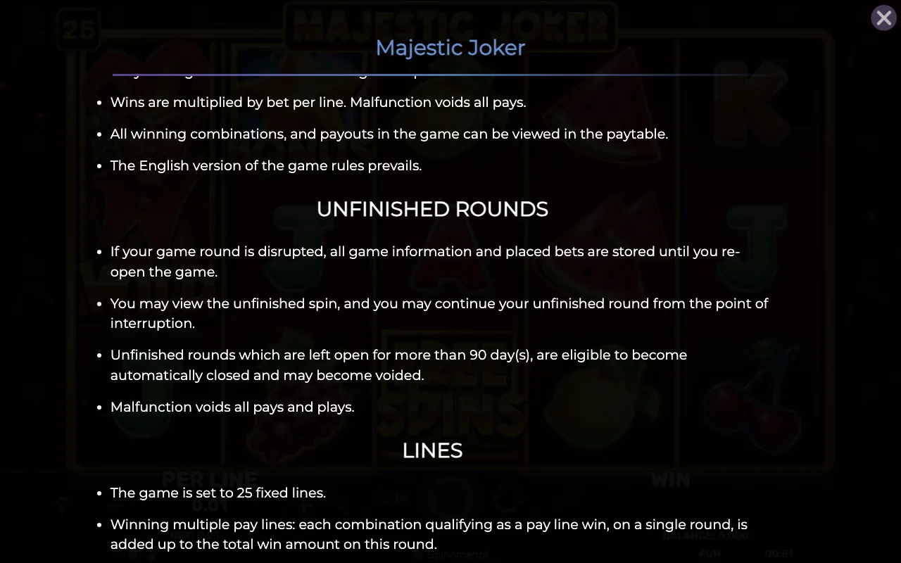 Game rules, page 7 — Majestic Joker